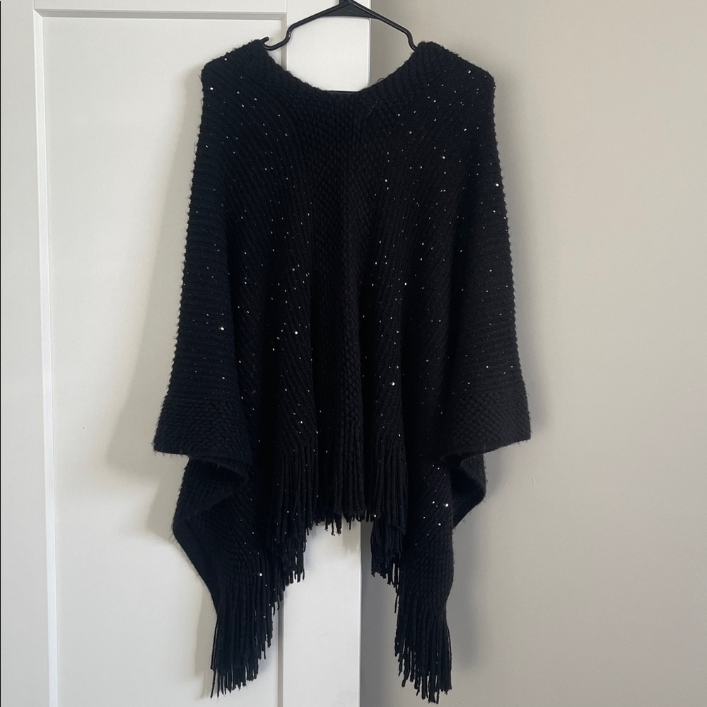 GUESS Black Poncho with Glitter Details